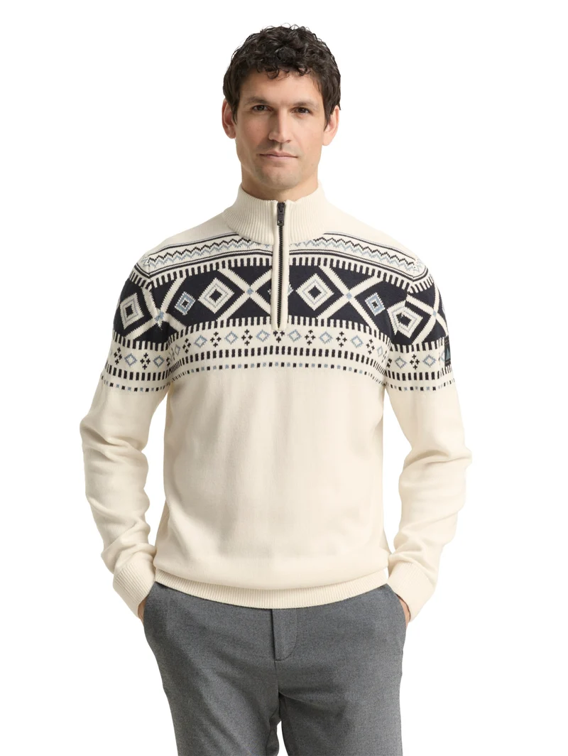 fair isle knit troyer, offwhite fair isle design