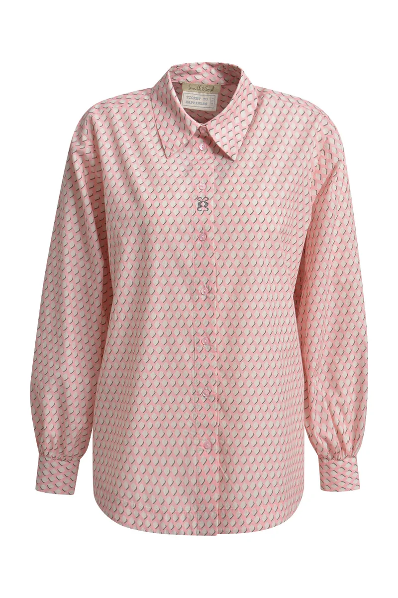 VOLUM SLV SHIRT COLLAR BLOUSE, BUBBLEGUM PRINT