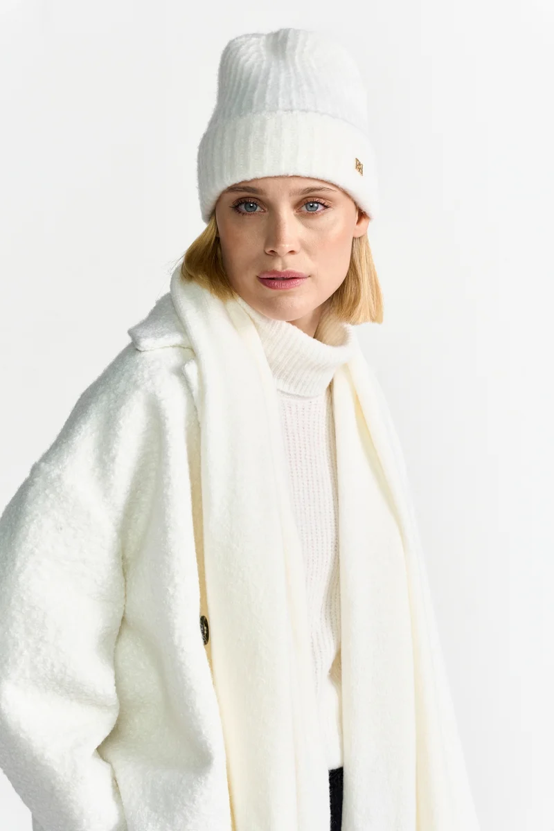 Knitted Logo Beanie, pearl white