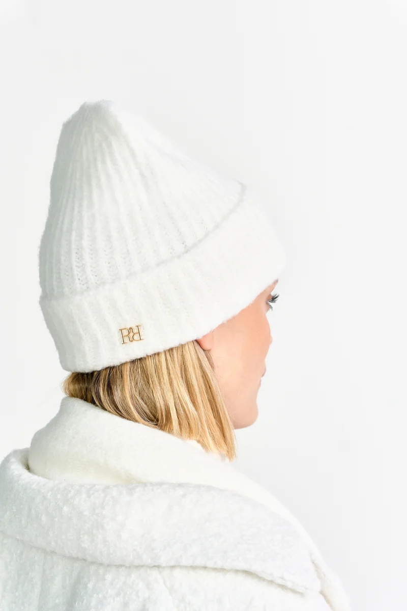 Knitted Logo Beanie, pearl white