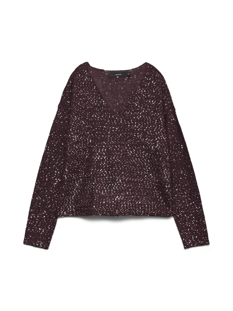 VMLEILANI NEW LS V-NECK PULLOVER RE, Winetasting/W. SILVER SEQUINS