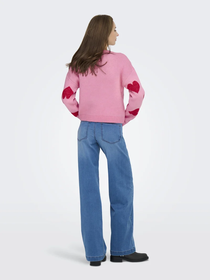 ONLHAPPIE LS PULLOVER KNT, Wild Rose/Salsa/Melange/Full Heart