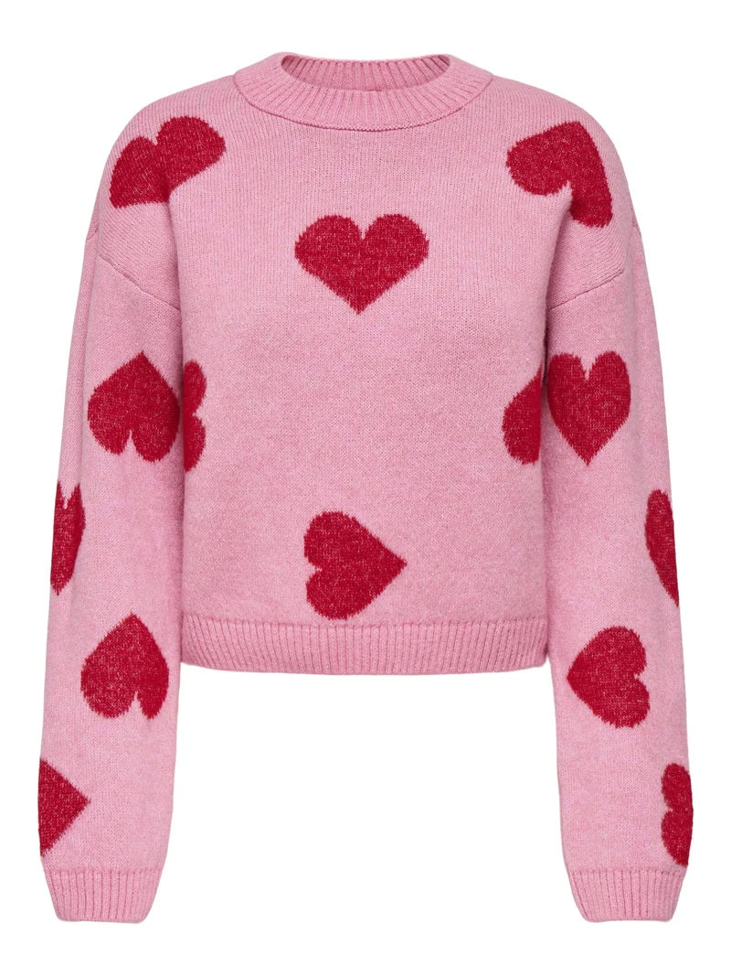 ONLHAPPIE LS PULLOVER KNT, Wild Rose/Salsa/Melange/Full Heart