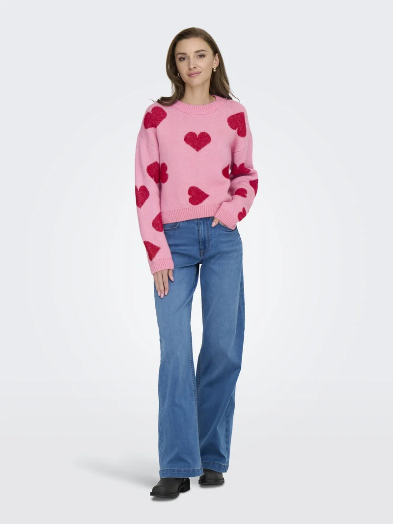 ONLHAPPIE LS PULLOVER KNT, Wild Rose/Salsa/Melange/Full Heart