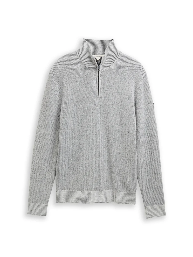 dry touch knit troyer, offwhite navy mouline