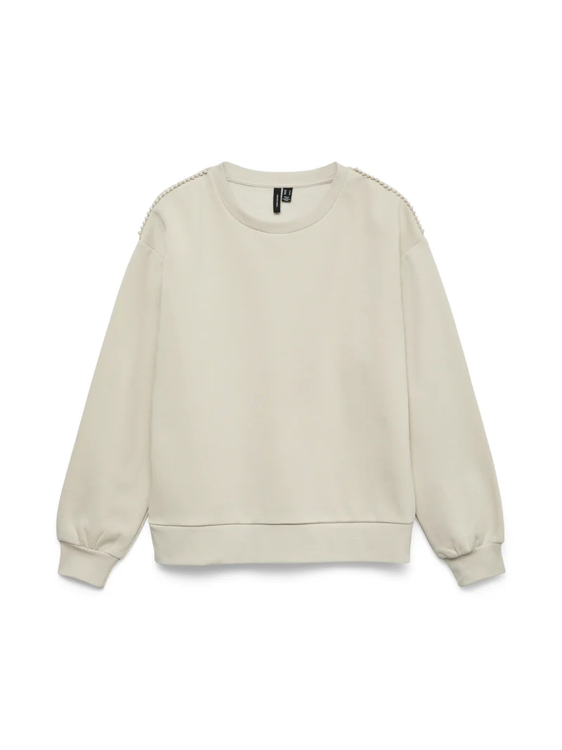 VMDAISY PEARL O-NECK SWEAT JRS GA B, Pumice Stone/Pearls on shoulder