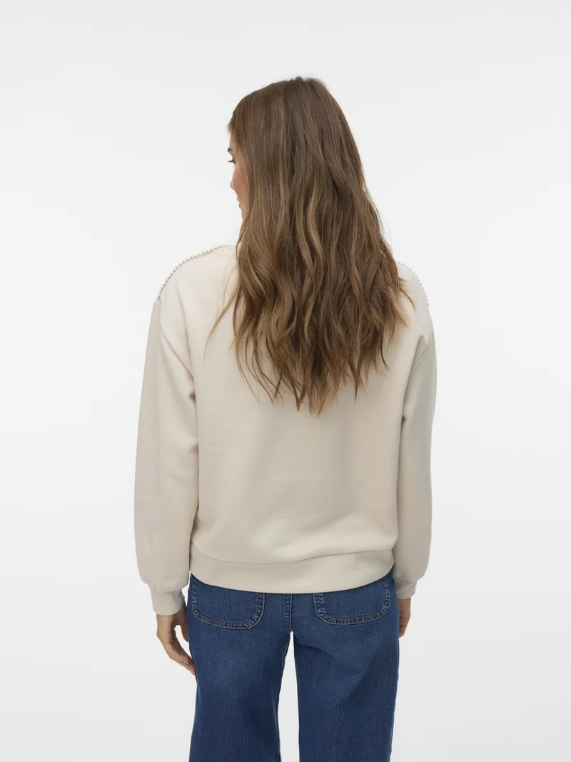 VMDAISY PEARL O-NECK SWEAT JRS GA B, Pumice Stone/Pearls on shoulder