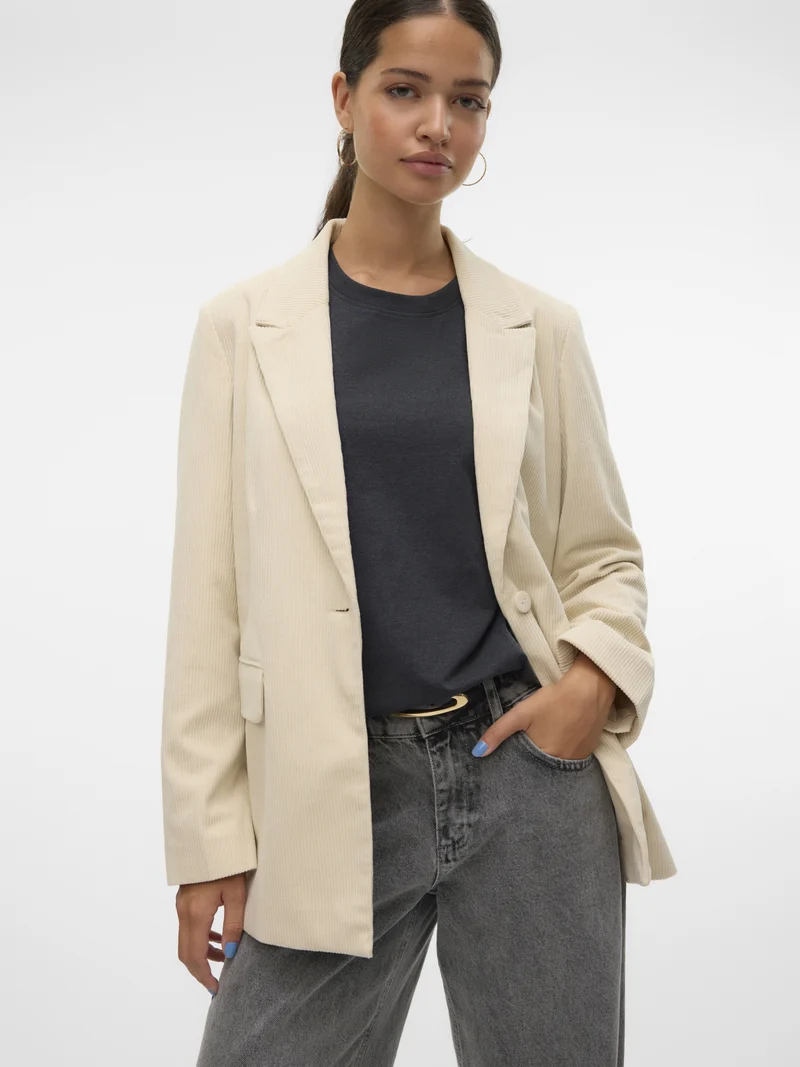 VMNORA LS LOOSE CORDUROY BLAZER, Birch