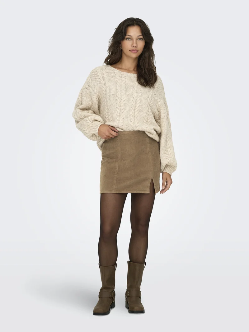 ONLLENI-GLOBAL SHORT CORD SLIT SKIR, Cocoa Créme