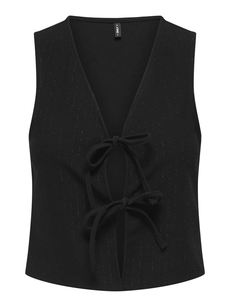 ONLLISA S/L SHINE PINSTRIPE VEST JR, Black/Silver glitter