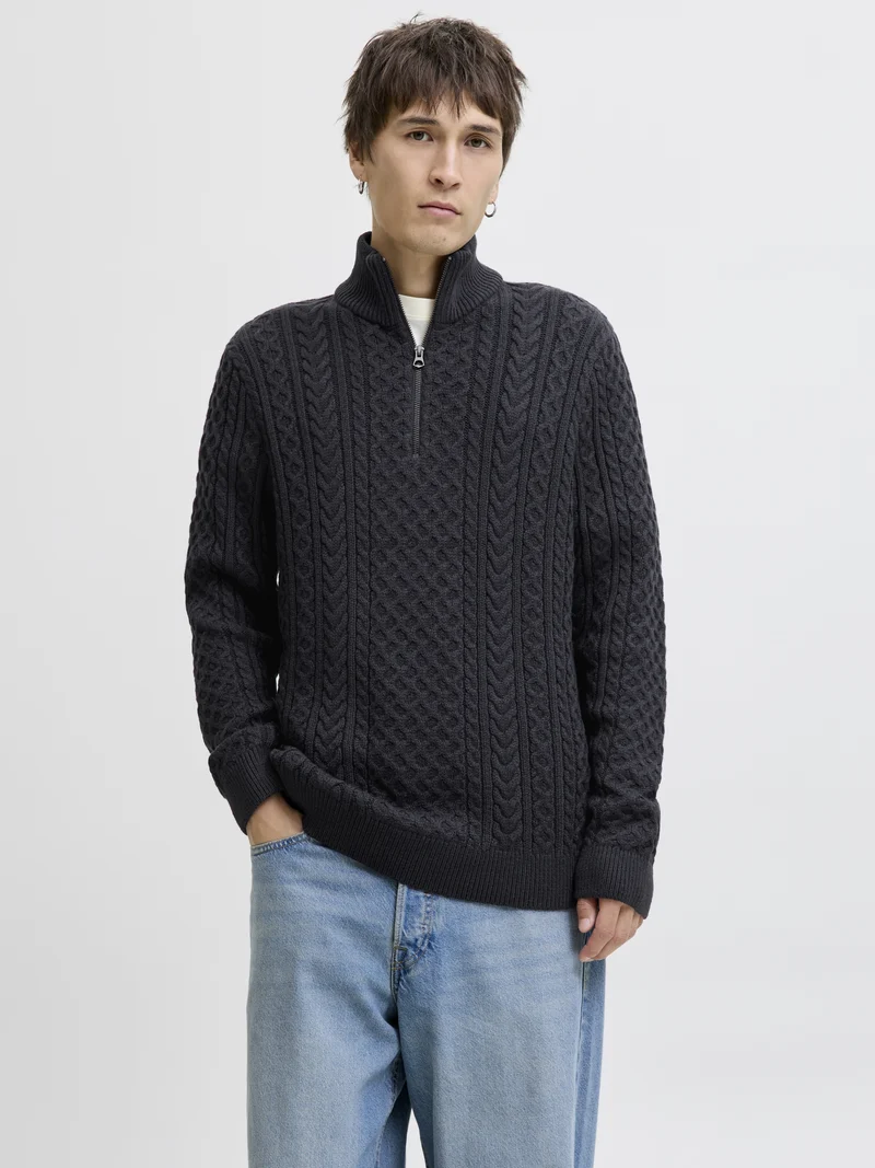 JPRBLUSEAN KNIT CABLE HALF ZIP SN, Dark Navy