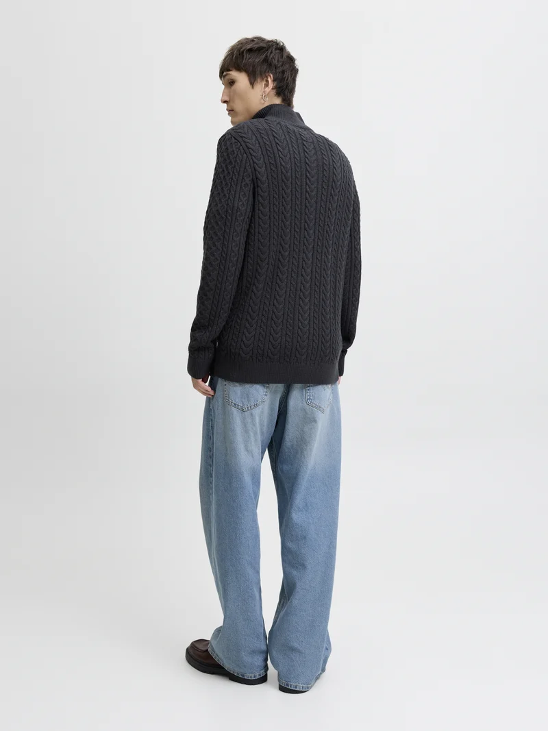JPRBLUSEAN KNIT CABLE HALF ZIP SN, Dark Navy