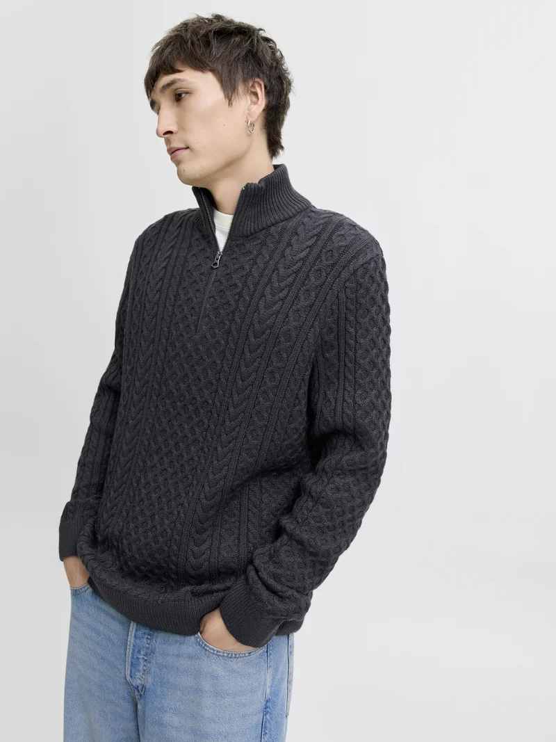 JPRBLUSEAN KNIT CABLE HALF ZIP SN, Dark Navy