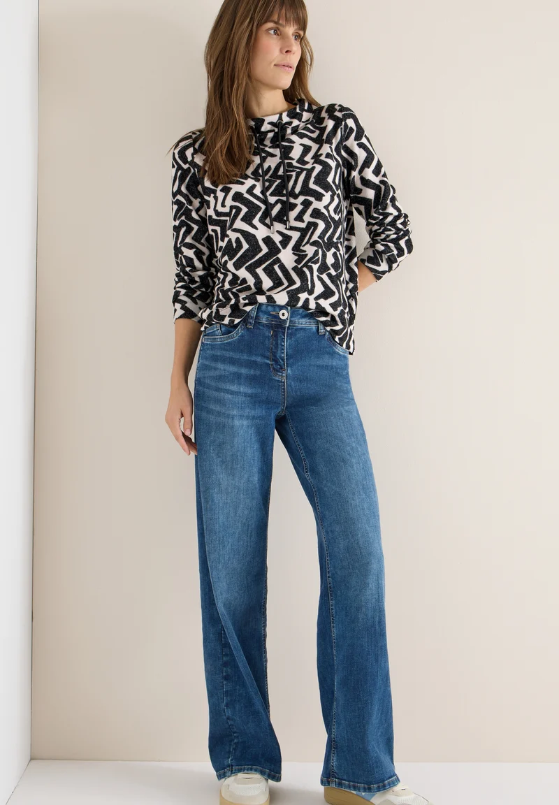 TOS Cosy AOP Funnel Neck, light greige melange