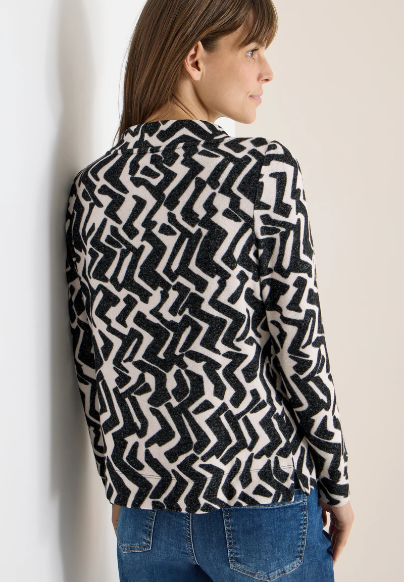 TOS Cosy AOP Funnel Neck, light greige melange