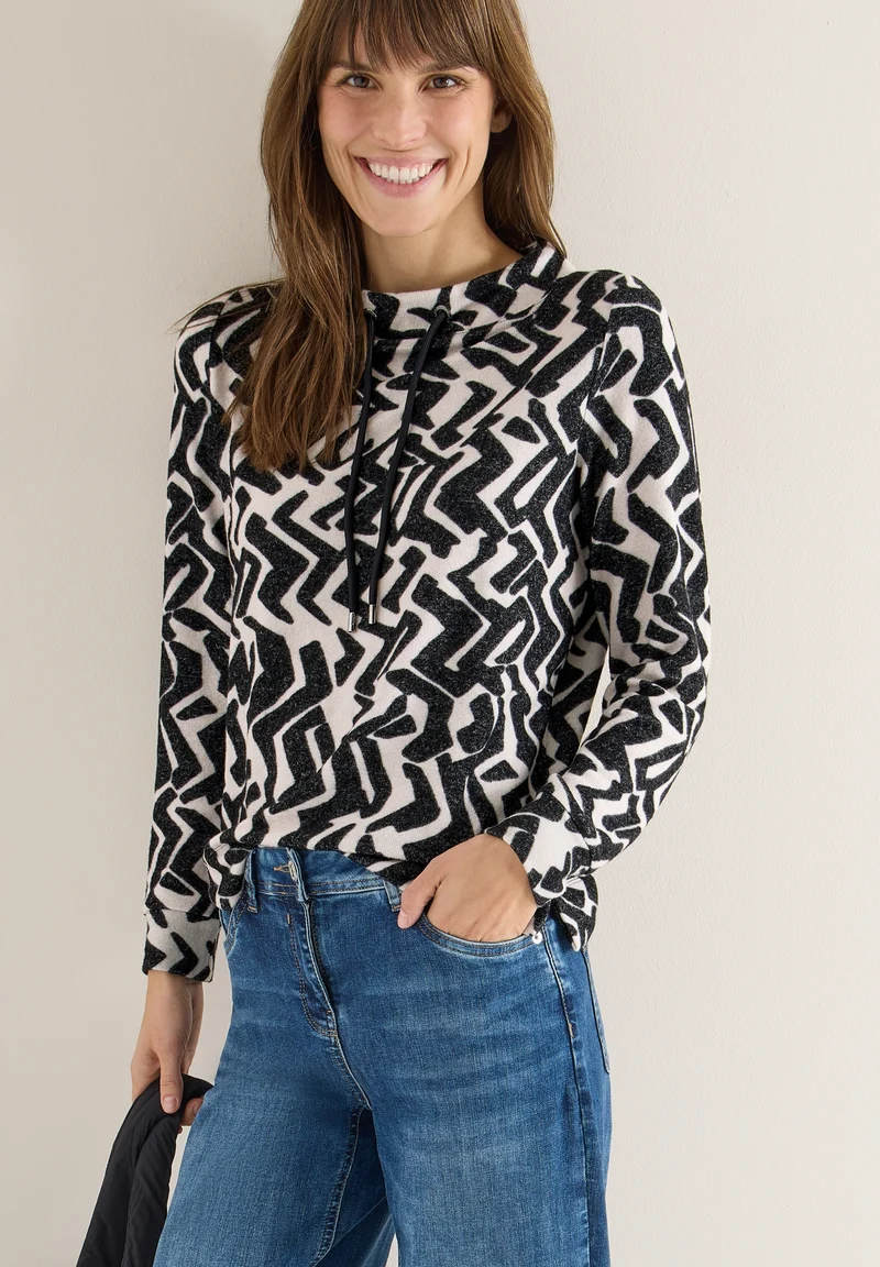 TOS Cosy AOP Funnel Neck, light greige melange
