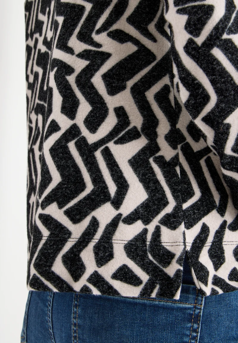 TOS Cosy AOP Funnel Neck, light greige melange