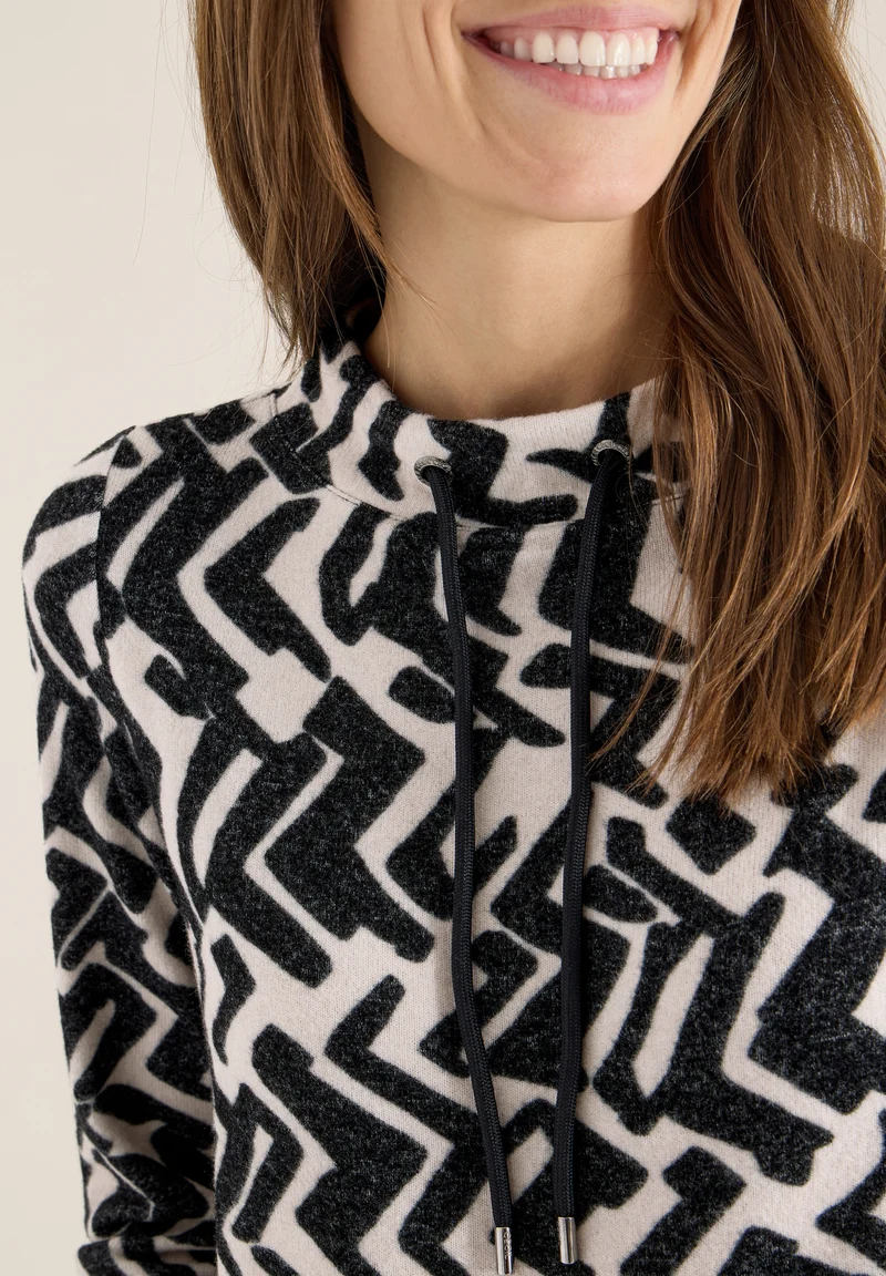 TOS Cosy AOP Funnel Neck, light greige melange