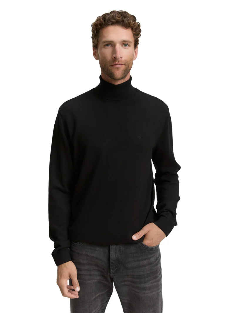 basic turtleneck knit, Black
