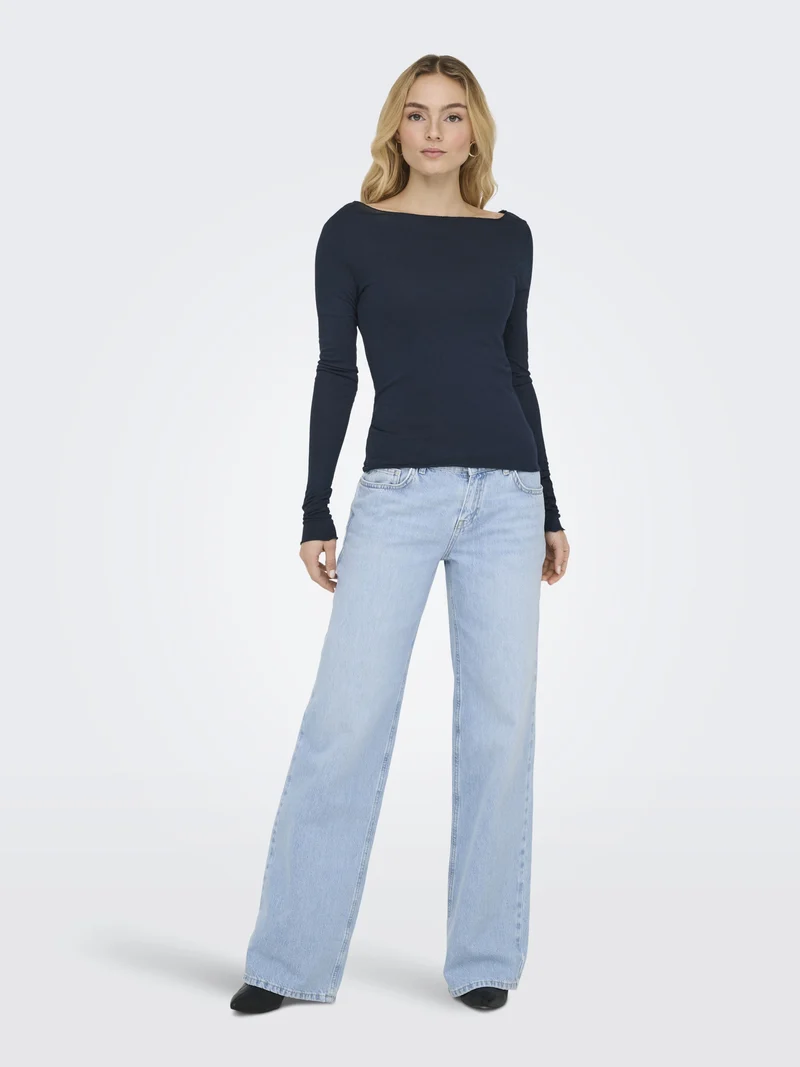 JDYSUMA WOOLBLEND L/S BOATNECK TOP, Navy Blazer