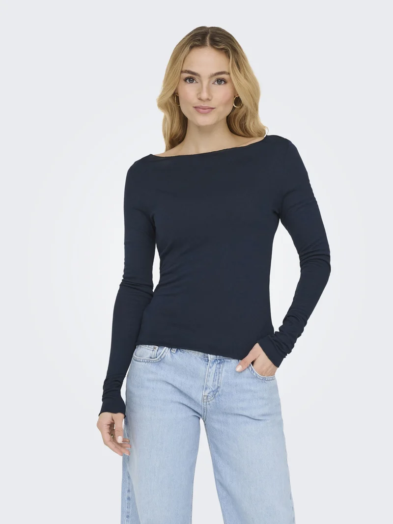 JDYSUMA WOOLBLEND L/S BOATNECK TOP, Navy Blazer