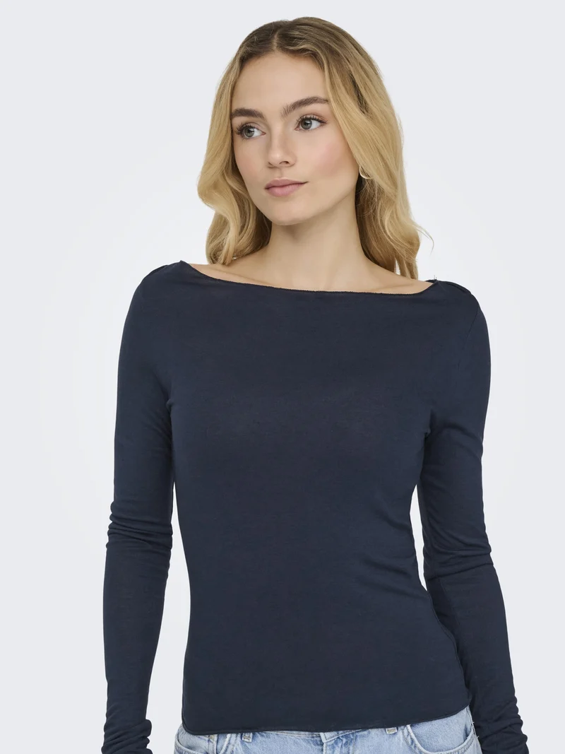 JDYSUMA WOOLBLEND L/S BOATNECK TOP, Navy Blazer