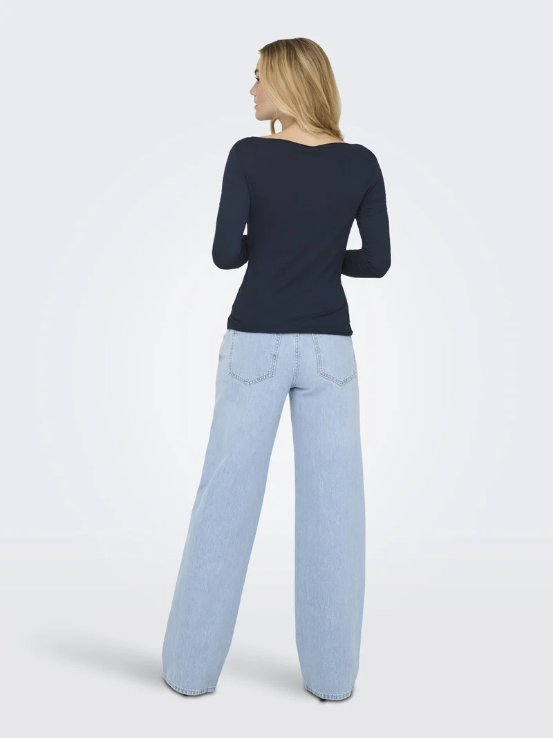 JDYSUMA WOOLBLEND L/S BOATNECK TOP, Navy Blazer
