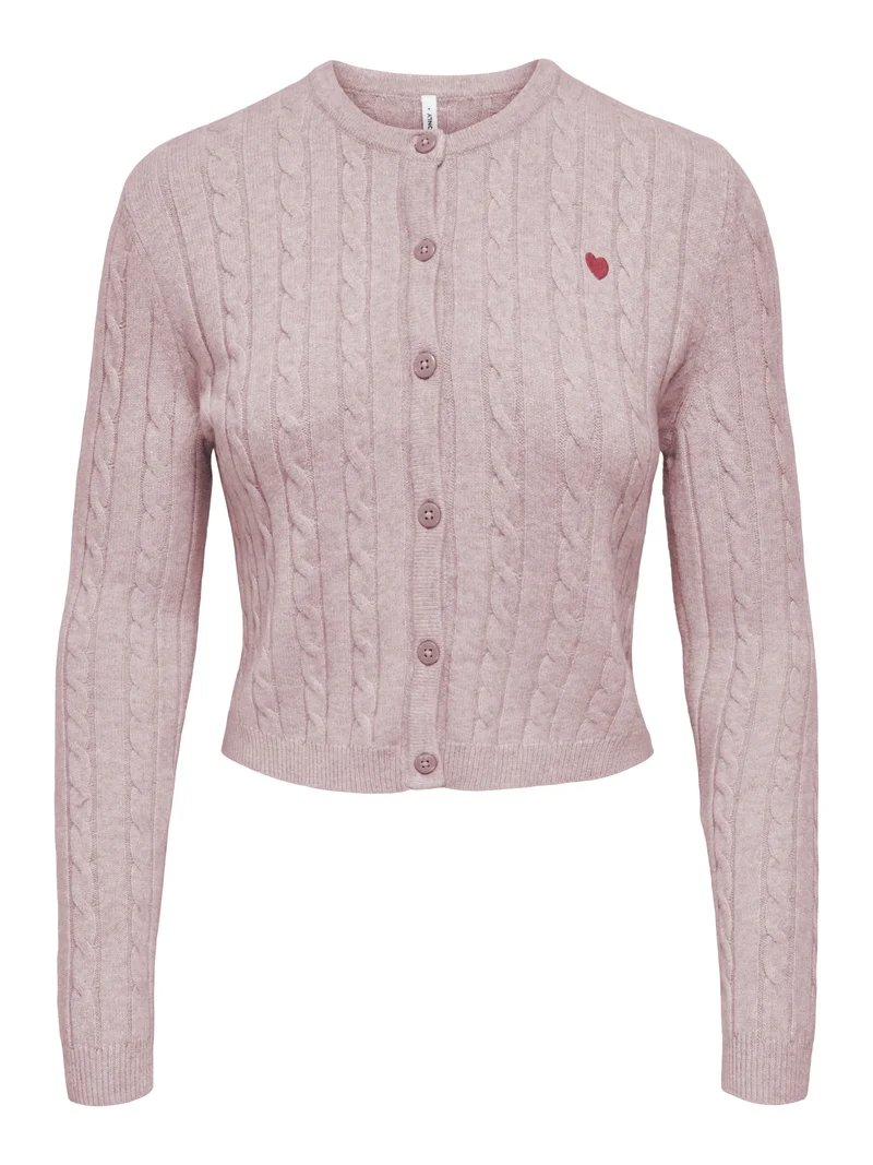 ONLKATIA LS CABLE BUTTON CARDIGAN C, Burnished Lilac/Mel/True Red Heart