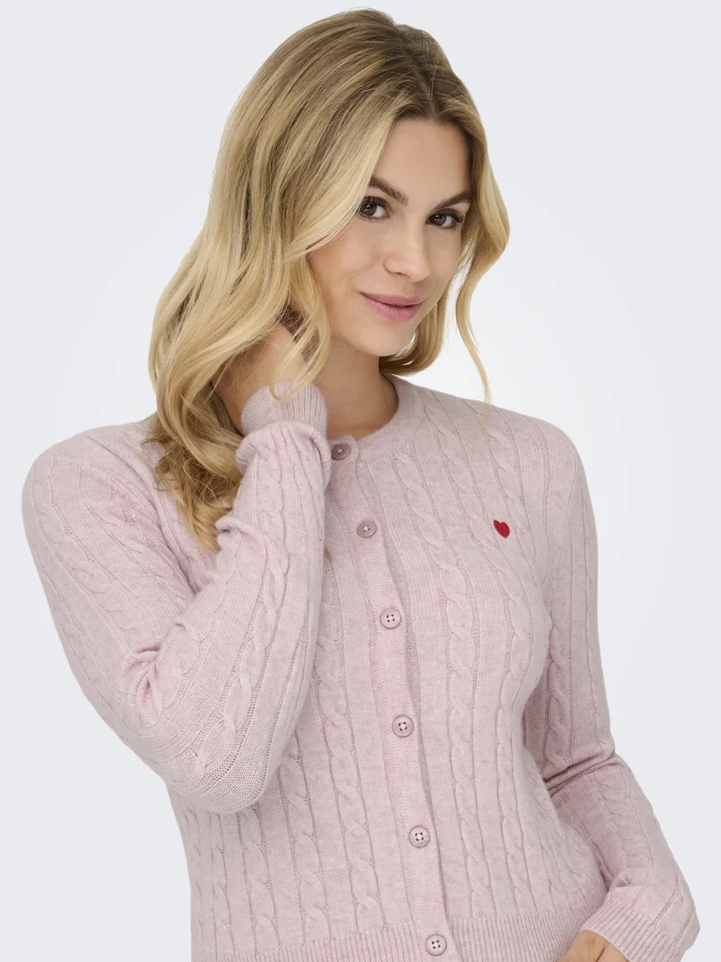 ONLKATIA LS CABLE BUTTON CARDIGAN C, Burnished Lilac/Mel/True Red Heart
