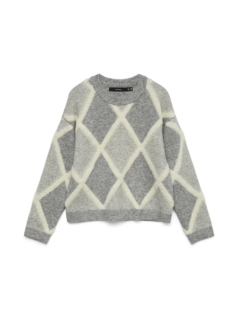 VMARGIE LS O-NECK PULLOVER, Medium Grey Melange/W. BIRCH