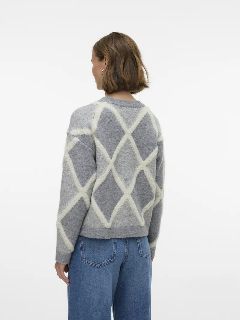 VMARGIE LS O-NECK PULLOVER, Medium Grey Melange/W. BIRCH