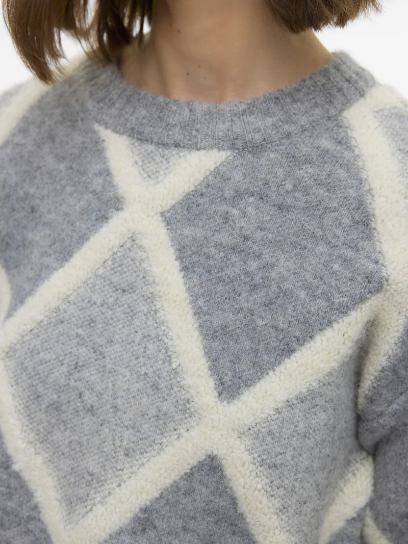 VMARGIE LS O-NECK PULLOVER, Medium Grey Melange/W. BIRCH
