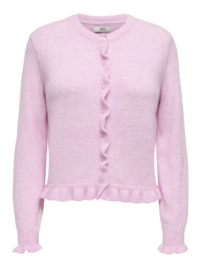 JDYLETTY L/S ON FRILL CARDIGAN KNT, Pink Lady/MELANGE