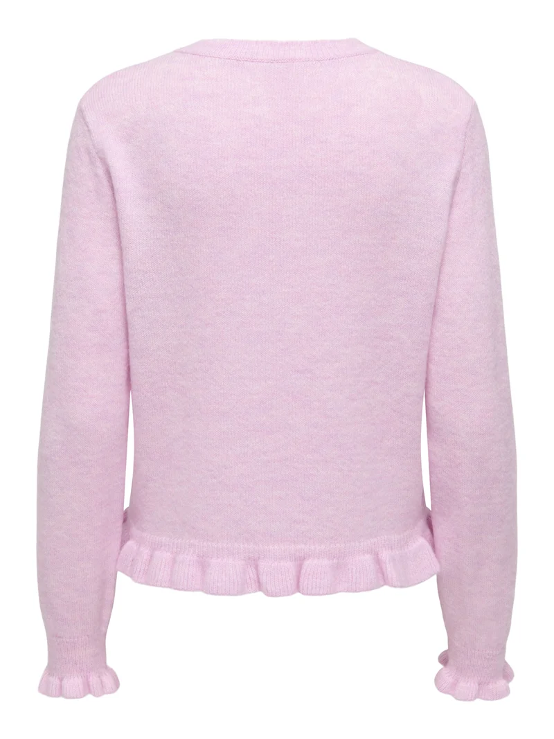 JDYLETTY L/S ON FRILL CARDIGAN KNT, Pink Lady/MELANGE