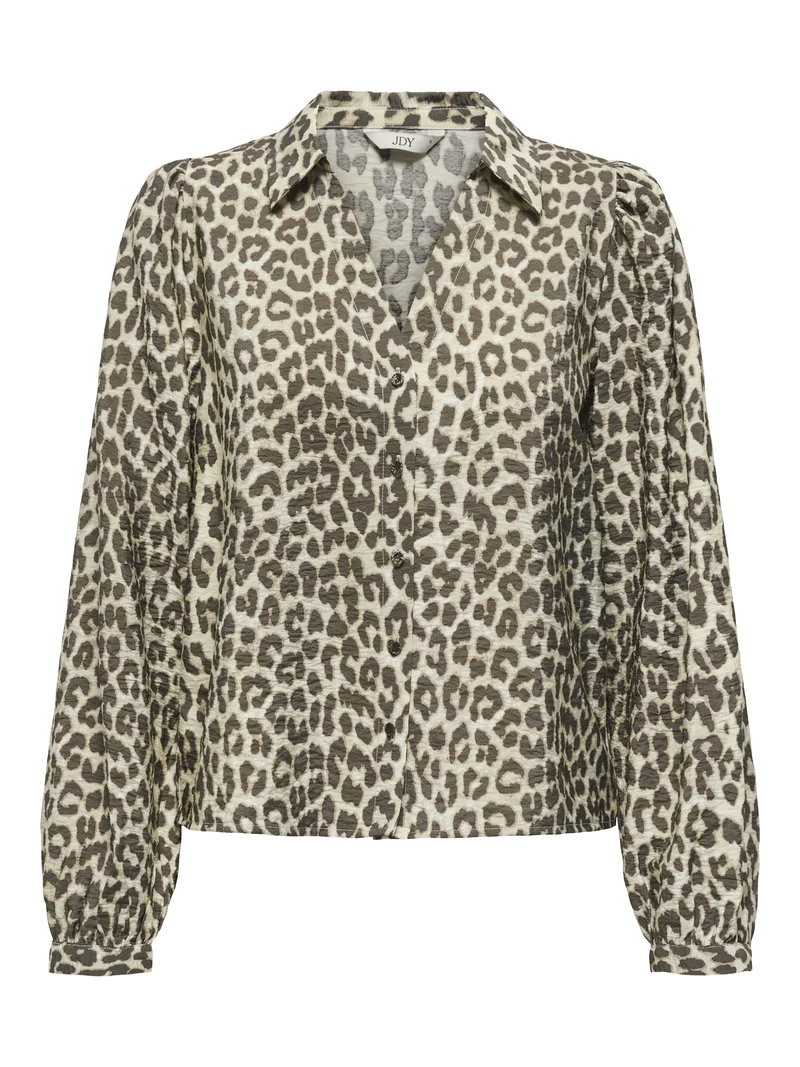 JDYBEATRICE LIFE L/S V-NECK SHIRT W, Birch/BROWN LEO