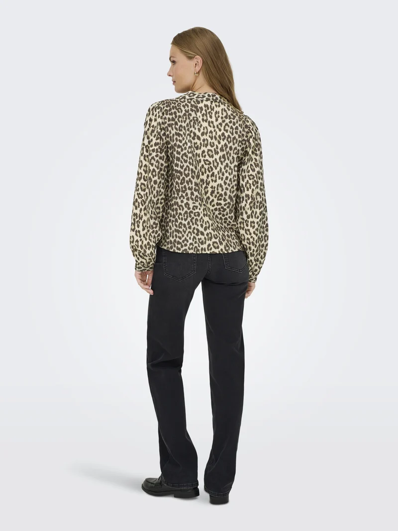 JDYBEATRICE LIFE L/S V-NECK SHIRT W, Birch/BROWN LEO