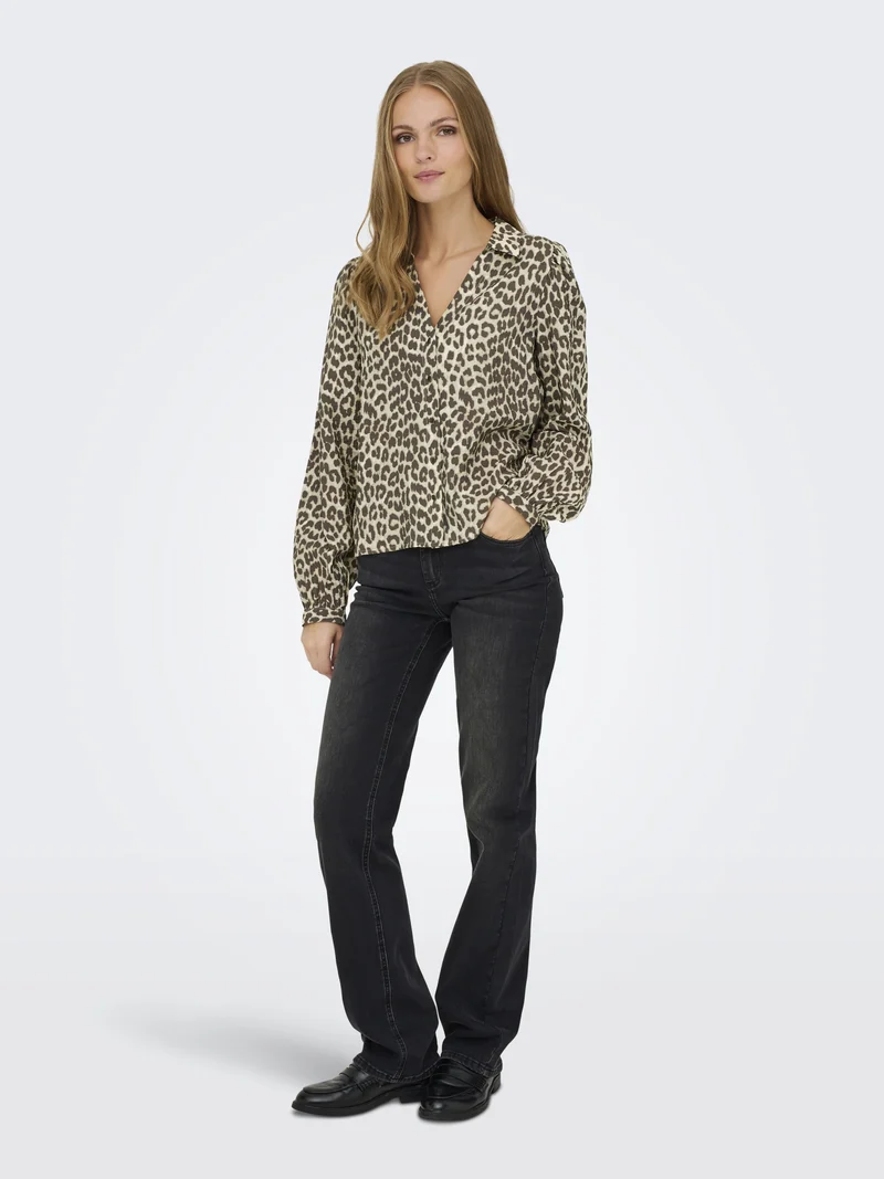 JDYBEATRICE LIFE L/S V-NECK SHIRT W, Birch/BROWN LEO