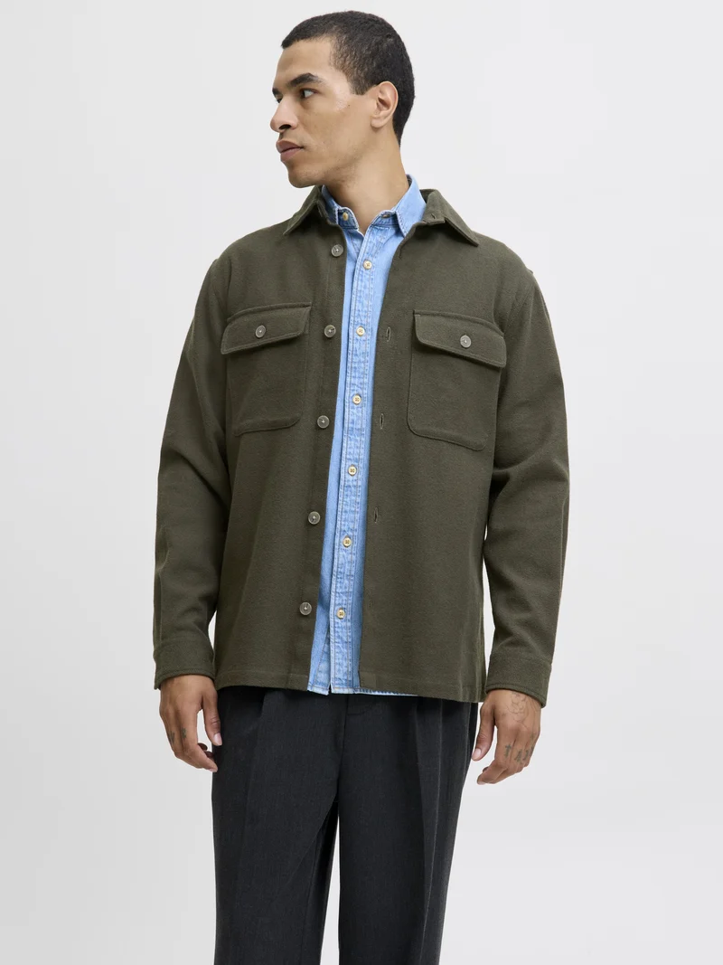 JPRRAYLE MELANGE SOLID L/S OVERSHIR, Peat