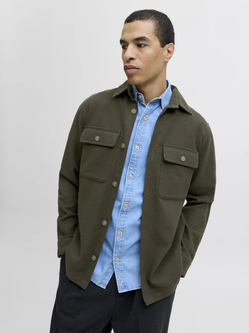 JPRRAYLE MELANGE SOLID L/S OVERSHIR, Peat