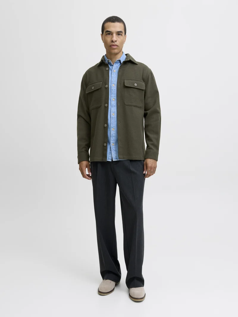 JPRRAYLE MELANGE SOLID L/S OVERSHIR, Peat