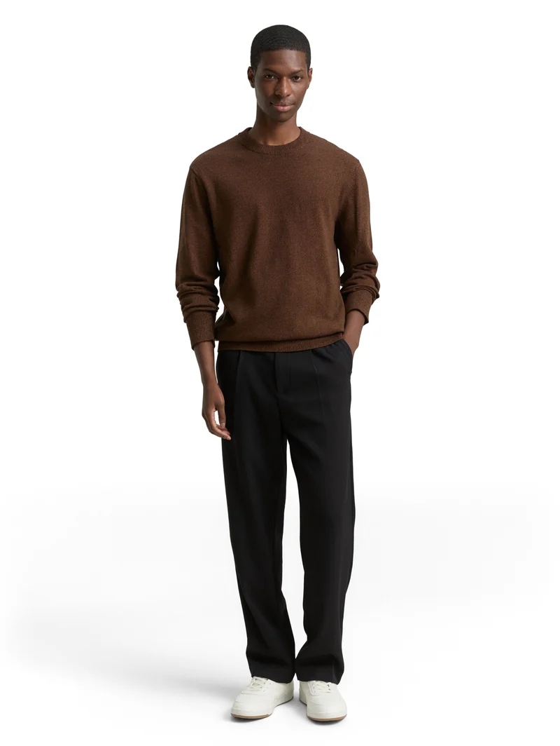 Basic crewneck knit, brown black mouline