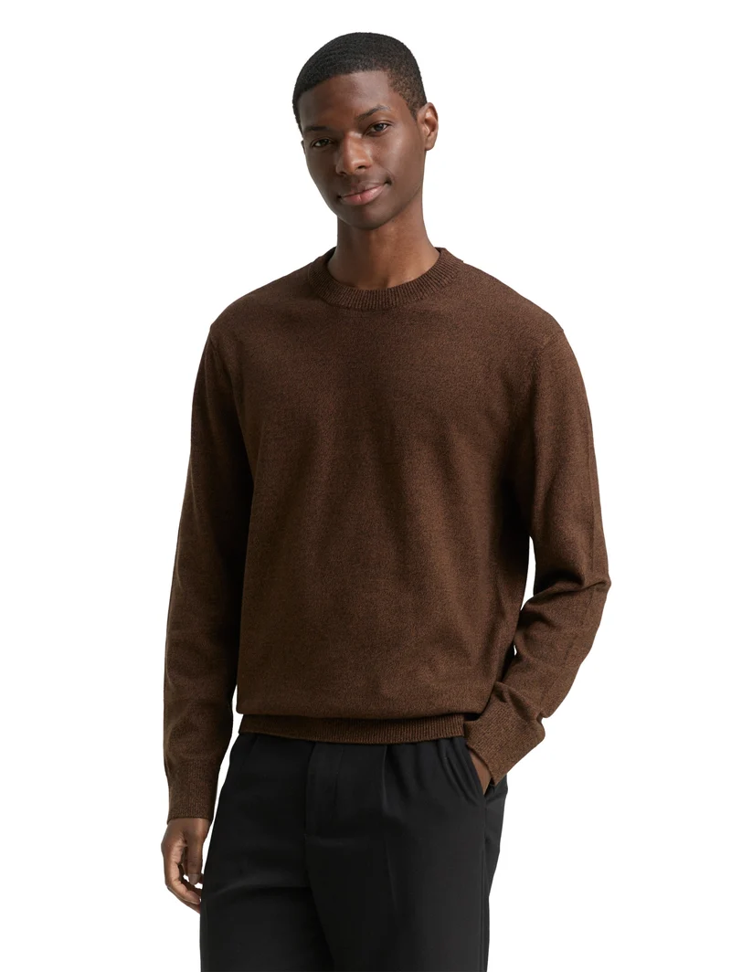 Basic crewneck knit, brown black mouline