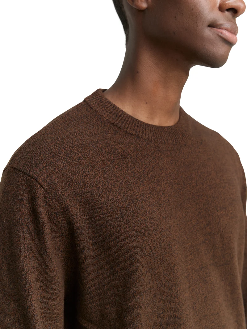 Basic crewneck knit, brown black mouline