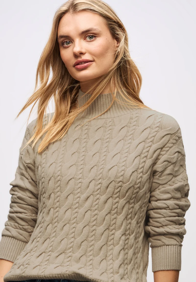 LTD QR_turtle neck cable sweat, sanded beige