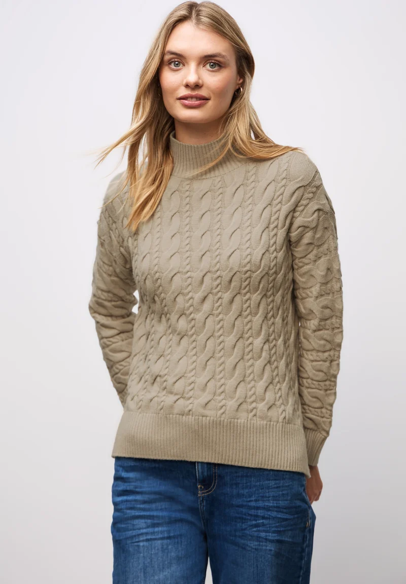 LTD QR_turtle neck cable sweat, sanded beige