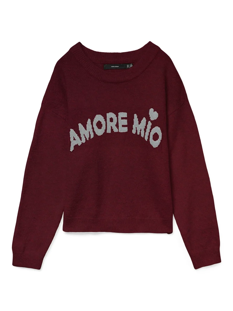 VMAMOREMIO LS O-NECK PULLOVER BOO, Syrah/MELANGE W. SILVER / AMORE MIO