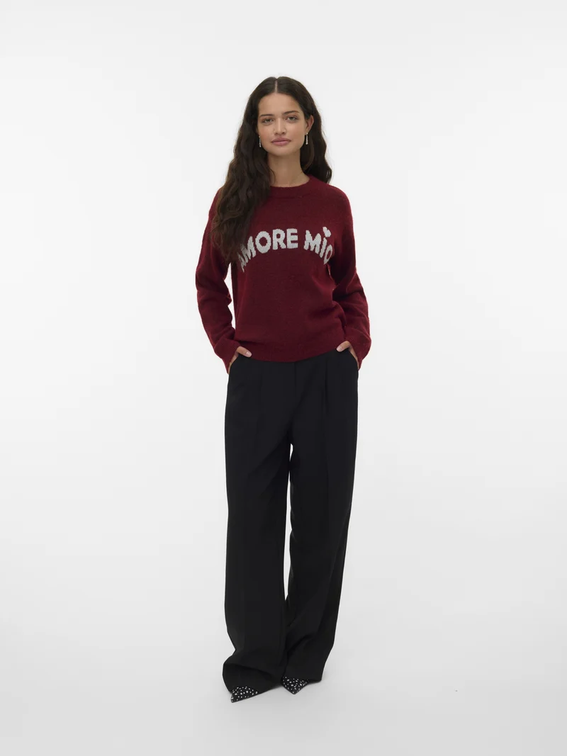 VMAMOREMIO LS O-NECK PULLOVER BOO, Syrah/MELANGE W. SILVER / AMORE MIO