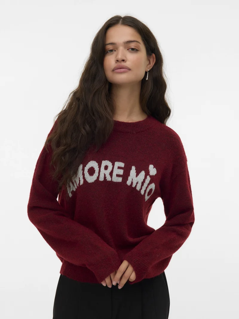 VMAMOREMIO LS O-NECK PULLOVER BOO, Syrah/MELANGE W. SILVER / AMORE MIO