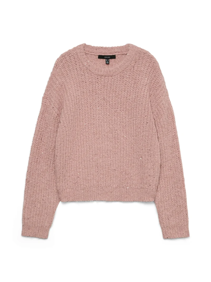 VMAMALI LS O-NECK PULLOVER, Rose Elegance/W. IRIDESCENT SEQ