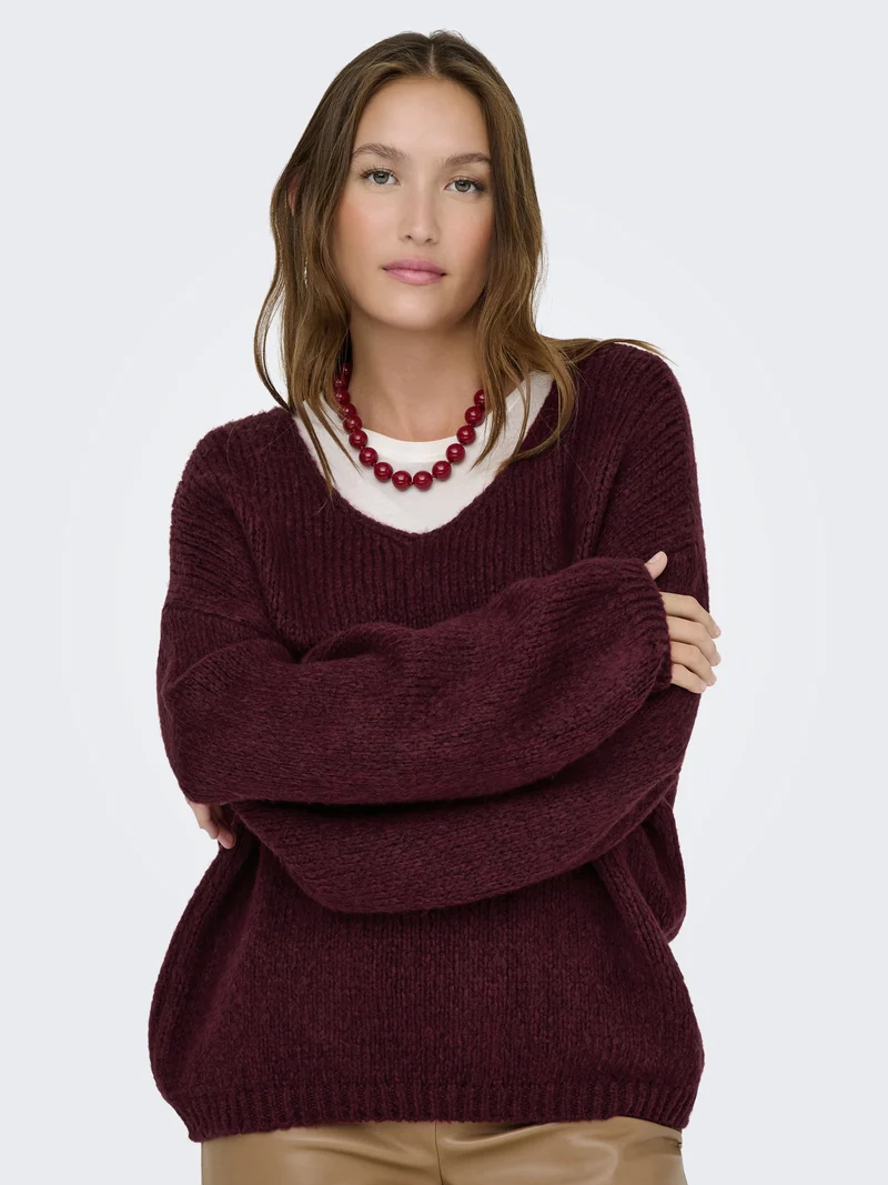 JDYDINEA L/S REVERSIBLE PULLOV. KNT, Cabernet